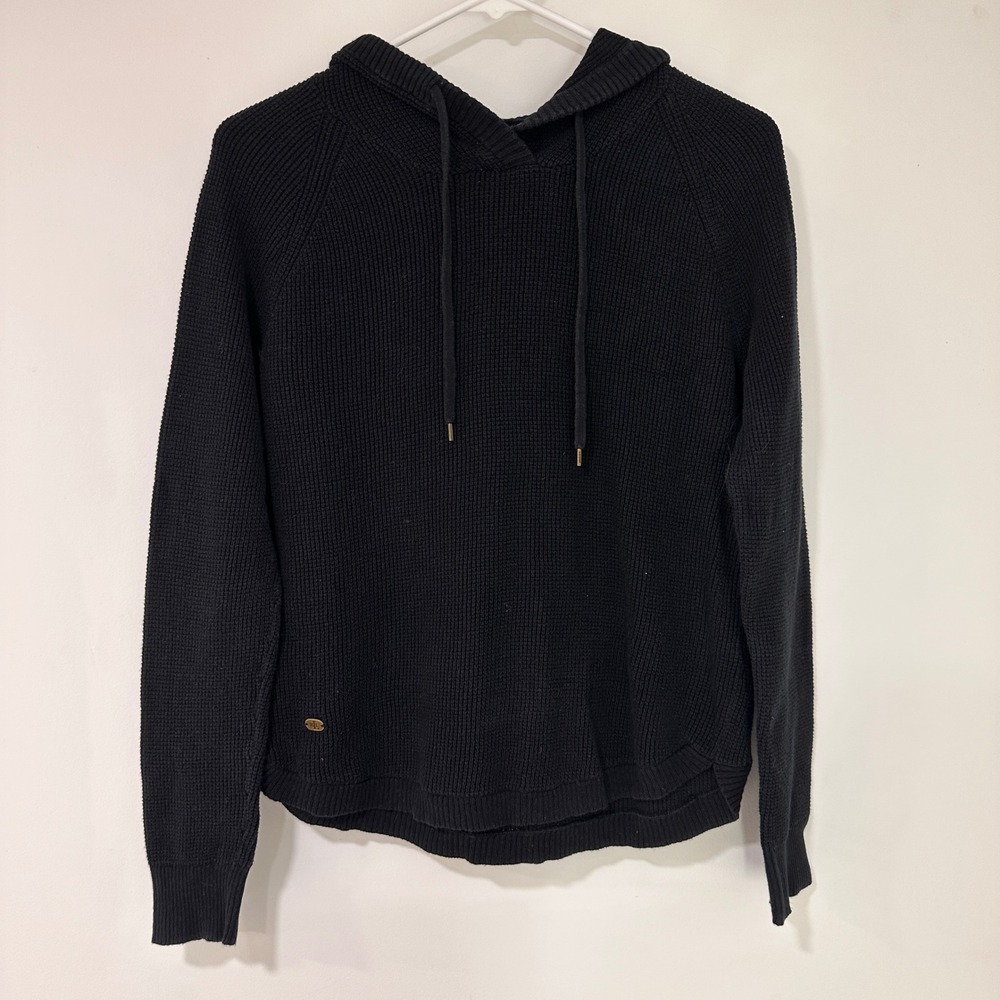 Lauren Ralph Lauren Waffle Knit Cotton Hoodie Womens M Black RLL Logo | Preppy
